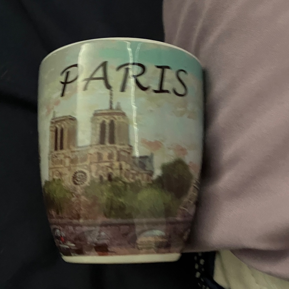 Paris Souvenir Ceramic Mug in Pale Blue and Multicolor